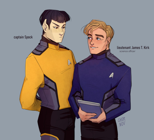 chernov:what if… role swap startrek au?  captain Spock, science officer James T. Kirk,