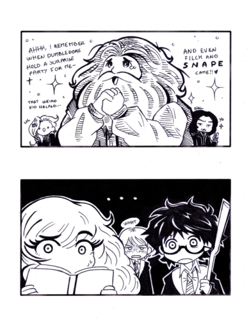 ladycibia:   HMinktober, day 28 - Fav side questOnce again here’s something simple for today’s inktober because I don’t feel so good  💔  anyway,  Rubeus Hagrid’s birthday celebration was pure gold // @yan-in-ktober