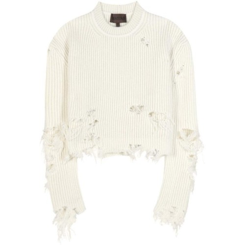 Yeezy Distressed Wool-Blend Sweater (SEASON 3) ❤ liked on Polyvore (see more white tops)