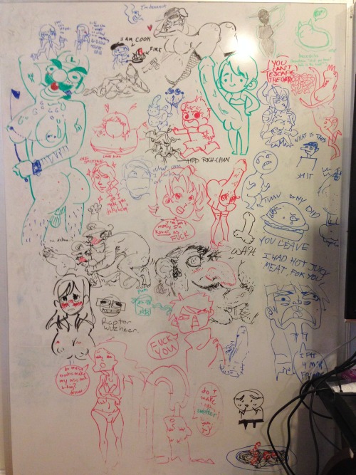 behold, the piece de resistance of my humble abode featuring scrawls by artists from around the worldjust sit back and marinate in its profound beauty