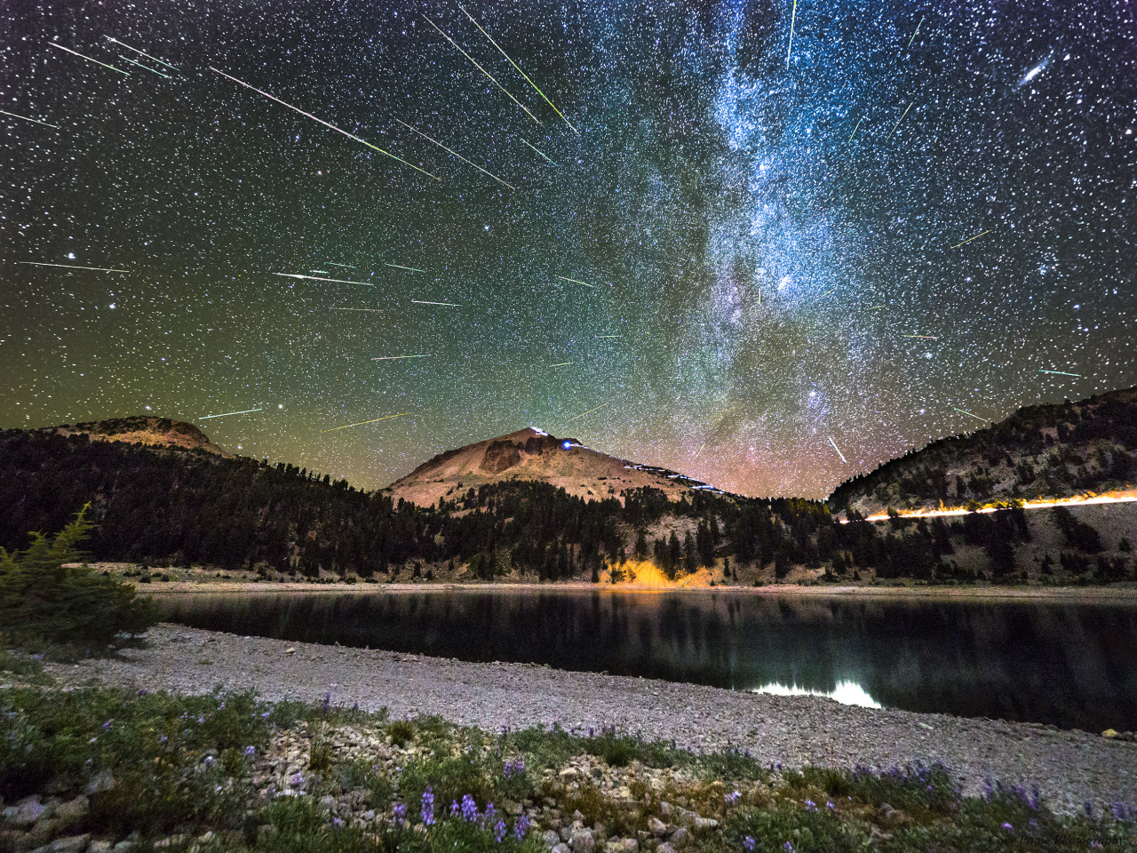 earthporn:  Here’s some celestial fireworks, a composite of 40 meteors over Lassen