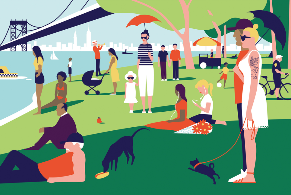 bruvu:
“Our Newly Lush Life
Ben Wiseman, 2012
Illustration for In Urban Parks Our Newly Lush Life, Frank Bruni, The New York Times:
“  It’s a place of newly gorgeous waterfront promenades, of trees, tall grasses and blooming flowers on patches of...