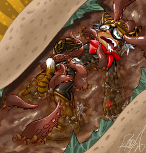 El Tigre, being devoured by&hellip;..what else but a Tako Taco monster? It’s the mutant hybrid betwe