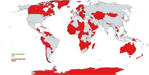 mapsontheweb:  Countries with a lower population than the Tokyo metropolitan area.