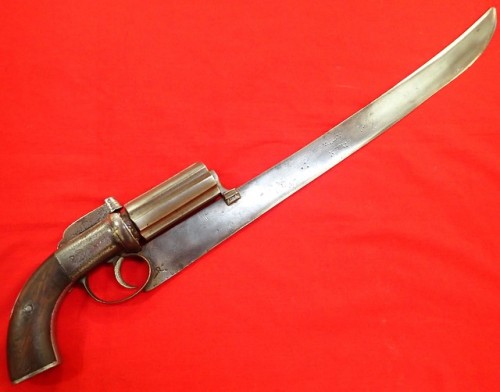 victoriansword:British Pepperbox Pistol with Integral Blade, Mid-19th Century .32 calibre percussion