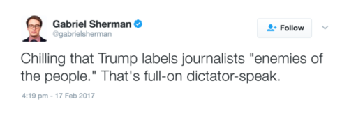 shadowcreature:trollitics:Reactions to Donald Trump labelling news media “the enemy of the American 