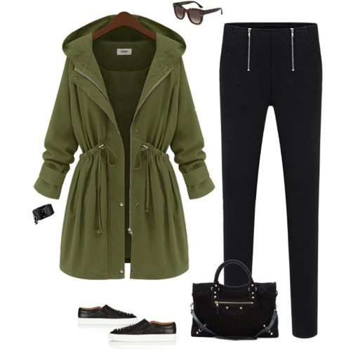 Women Trench Coat Casual | Hood Slim Lace Up
