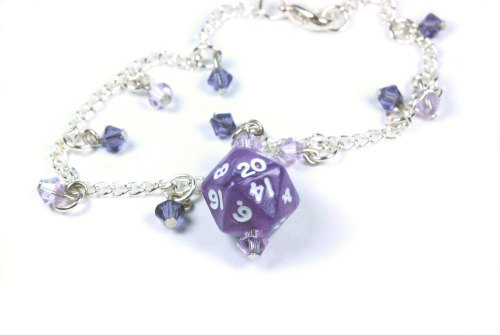 HAPPY BLACK FRIDAY!! Purple D20 Designer Dice Bracelet with Swarofski Crystal Elements  Use Coupon c
