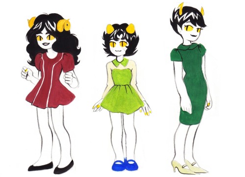 wildparsnip:i drew each troll girl in a dress from modcloth.aradia nepeta kanaya terezi vriska fefer