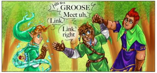 linkedspirit-fanartfunart:[Image Description: A 9 panel comic page for a Legend of Zelda AU comic &l