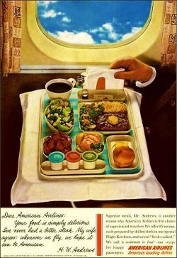 dduane:  petermorwood:fancydancynancy:imperialgoogie:Don’t you hate it when people lie through their teeth like that?❤ Vintage Wonderland ❤From the amount of room and the lack of annoying open-it-yourself containers, this is at least business class,