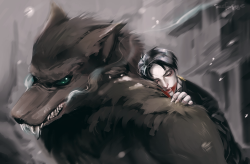 surfacage:  the au where eren is the werewolf who picks up severely injured vampire levi (i should actually eat lunch during lunch breaks) 