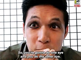 milkeas:Harry Shum Jr.’s makeup tutorial : “You kinda wanna go with a little bit of a messy look bec
