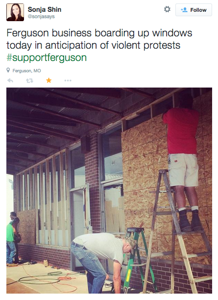 socialjusticekoolaid:   No Justice, No Peace (11.8.14): Businesses in Ferguson are boarding up in anticipation of a violent response when the non-indictment Darren Wilson is announced later this month. Meanwhile, STLPD, in collaboration with the National