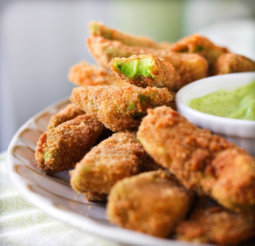 vegan avocado fries with cilantro lemon dip