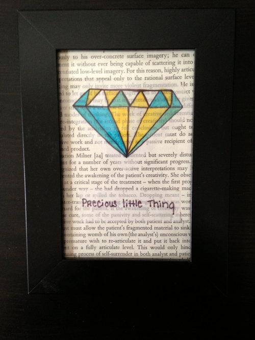 canvaspaintings:  little gem, original diamond drawing collage art on vintage book page, framed, in teal, aqua and yellow, precious little thing by megancutler (35.00 USD) http://ift.tt/1EOOb0T