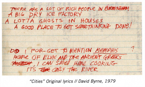 whereisthetown:David Byrne’s original hand/typewritten lyrics