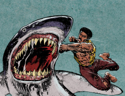 ryallsfiles:  Black Dynamite #1 variant wraparound shark-punchin’ cover by Jun LoFamia, Colors by J.M. Ringuet.  