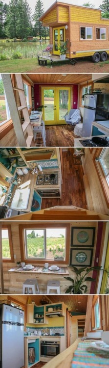small-homes:  The Beachy Bohemian was built by Oregon-based Tiny Heirloom for a family of four. The colorful, beach-inspired home has bunkbeds for the two young boys.