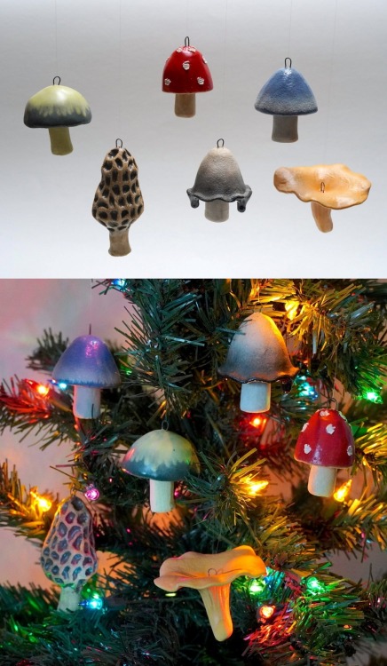 sosuperawesome:Mushroom OrnamentsMostly Earth Ceramics on Etsy 