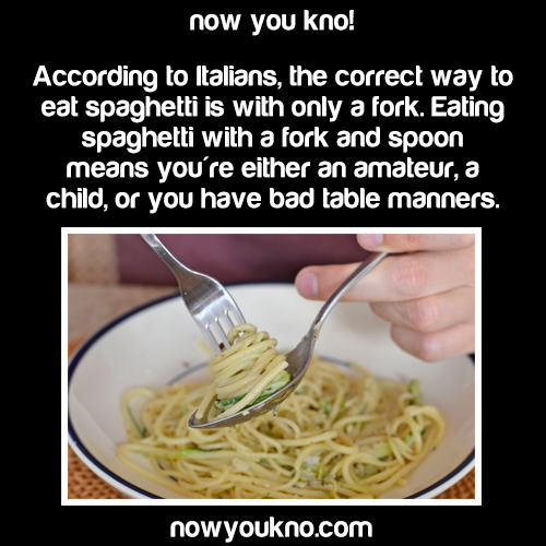 nowyoukno:Now You Know the correct way to eat spaghetti is with only a fork. (Source)