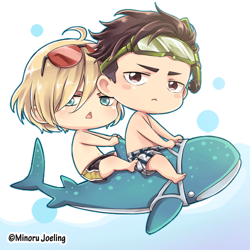 minorujoeling: Summer Otabek and Yurio~ Not so good in making gif stuff XD Will be