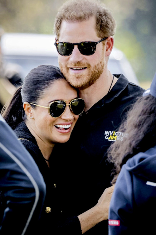 The Duke and Duchess of Sussex attend the Jaguar Land Rover Driving Challenge during the Invictus Ga