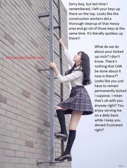 kinkyazngirl: Permanent chastity it is! There really isn’t any other realistic alternative given the situation anyway.  More of my original posts here: https://kinkyazngirl.tumblr.com/tagged/OriginalCaption   😳😳🔐