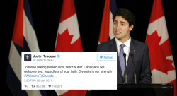 micdotcom:  Justin Trudeau takes a stand against Trump’s Muslim banPresident Donald Trump’s ban on refugees is debuting with a lot of criticism — particularly because it discriminates on the basis of religion. As a result, world leaders are responding