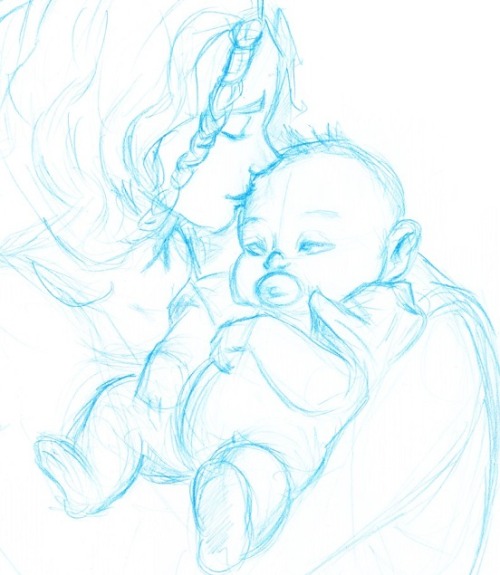 avatarwindboy:Daily Sketch: Katara and Katara Jr. I mean Tenzin.  