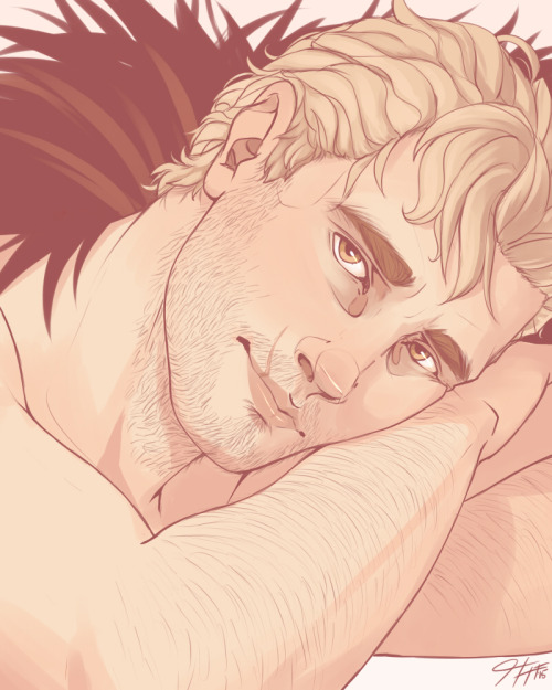 hello-draw:  feralise:  ‘Lazy Smile’Wanted to draw this one for a while now. I’m so happy with the cheek squish, you have no idea. It makes him look so… well… tangible. Plus, who doesn’t love staring into Cullen’s sultry amber gaze? Mmph.The