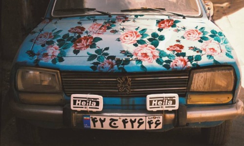 aestheticcaptions: deadtigris:  Tehran, Iran by Hadise Sattarian    [Image description: photos of cars with wallpaper-like flower prints on them] 