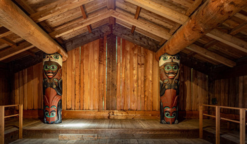 Interior of Totem Bight Clan House by channel locks Yesterdays image was a detail of the left hand f