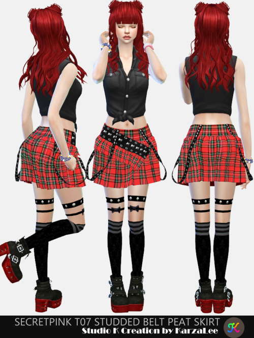 [SecretPink] T07 studded belt peat skirt (S4CC)standalone / new mesh by me / base game/34 swatchesDo