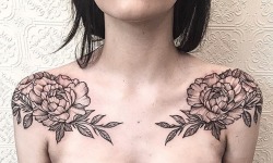 givememoneyfortattoos:  Shoulder peonies by johno_tattooer on Instagram