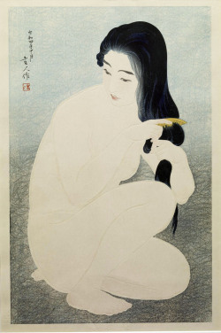 taishou-kun:  Torii Kotondo 鳥居言人 (1900-1976)Kamisuki 髪隙 (Combing her hair) - Japan - 1929Source : The Walter Arts Museum