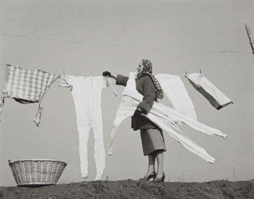 henk-heijmans:  Housewife removing frozen long johns from a clothesline, 1950s - by H. Armstrong Roberts (1883 - 1947), American