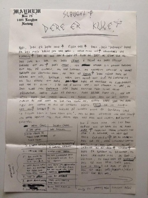 deadfreezingmoon: A letter from Euronymous to Anders Odden of Satyricon that brought me a great deal