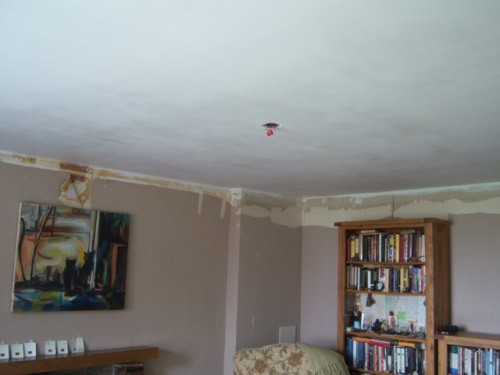 I’ve vanquished one of my major house nemeses: the shittily papered living room ceiling. The p