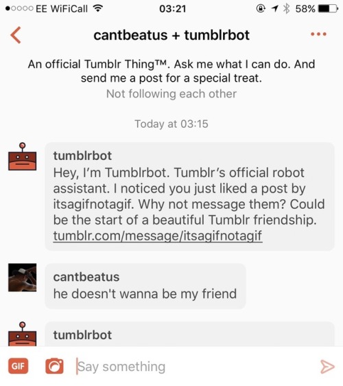 itsagifnotagif:  afriqah:  @itsagifnotagif what on earth is happening on my primary blog…..  Tumblr likes to force my introverted ass to be social