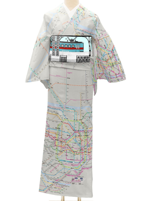 Tokyo subway route map kimono by Gofukuyasan