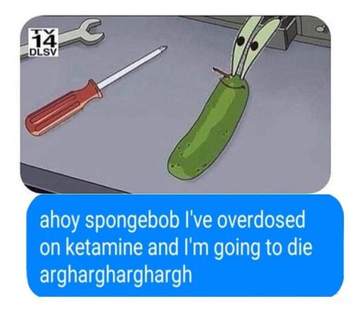 twitblr:rip mr krabs can we get an f chain? (x)He turned himself into a sea pickle, funniest shit I&