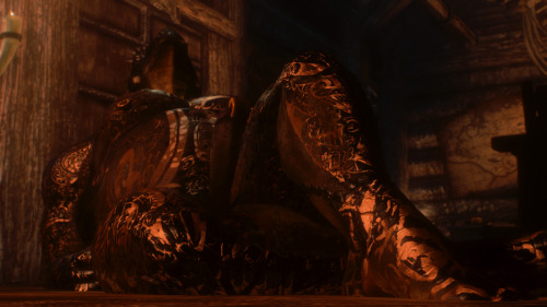 the-dredd:  Messing around with Skyrim again. Argonian hunks just never get old. Tattoos are from “Male Tattoos for Slavetats”. Body is SAM, enb preset is T.A.Z. Visual Overhaul. Poses from Halo’s Poser. 