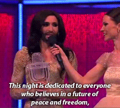 thegayboyslove:  gay4zayn: Conchita Wurst winning Eurovision 2014  please everyone