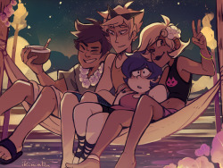 my contribution to the 2017 HS calendar!asked for the month of july so I could draw these dorks chilling on vacation ✌️☆ print etc