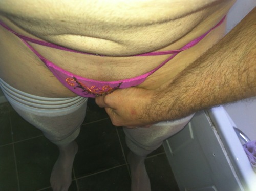 crossdressfred:  Found these pink panties and white stockings 