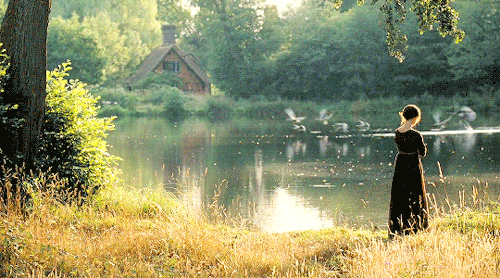 genekellys: When Elizabeth Bennet is at the lake after rejecting Mr. Collins’ proposal, a flock of geese flew off the pond immediately after Director Joe Wright yelled,“Action!” This was unplanned. PRIDE AND PREJUDICE dir. Joe Wright  