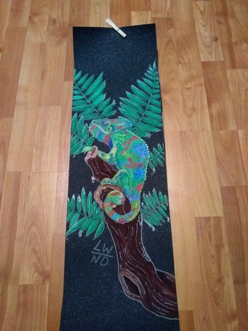 Green Chameleon custom painted on Skateboard Griptape by me [2448x3264]