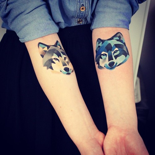 gaksdesigns:  Geometric watercolor-like tattoos porn pictures