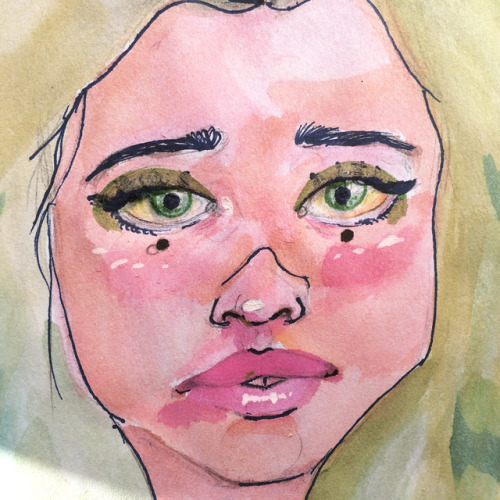 Sad girl smudged her lipstick at the party . . . #portraitart portraitart #sketch #watercolour #arti